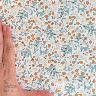 Tecido de algodão - Jardim encantado - Folhagem azul