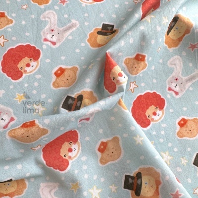 Tecido de Algodão - Circo dos Bichos - Estrelas e bichinhos