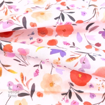 Tecido de Algodão - Estampado digital - Flores fundo rosa