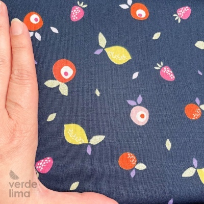 Tecido de Algodão - Fruits - Azul Marinho com Glitter