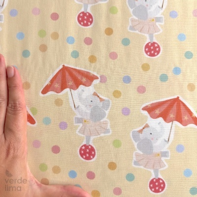 Tecido de Algodão - Circo dos Bichos - Elefante equilibrista