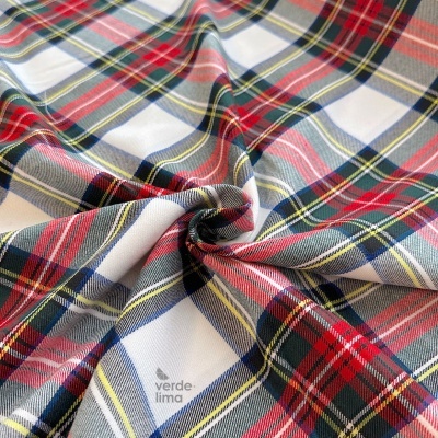Tecido Tartan - Branco e Vermelho