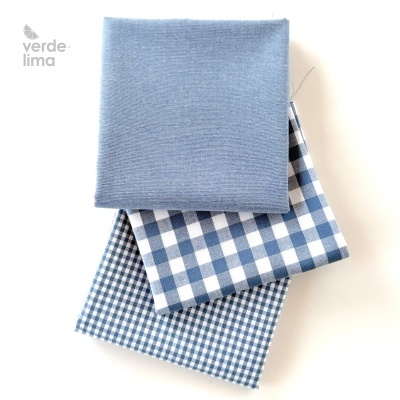 Pack de retalhos - Vichy e cambraia de algodão - Azul ganga