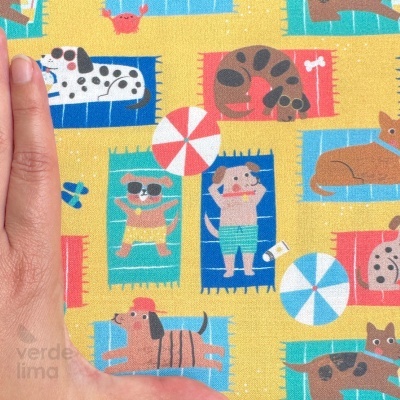 Tecido de Algodão - Puppy pool party - Puppies at the beach