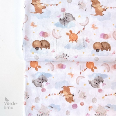 Tecido de Algodão - Estampado digital - animais e balões