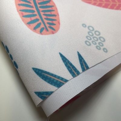 Retalho 25x150cm - Nylon Impermeável - Folhas tropicais azul e salmão