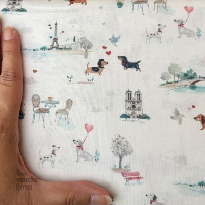 Tecido de Algodão - Estampado digital - Dogs in Paris