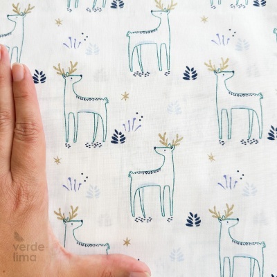 Tecido de Algodão - Floresta Encantada - Fundo branco (Glitter)