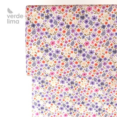 Tecido de Algodão - Estampado digital - Flores violeta
