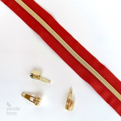 Fecho zipper metalizado pré-cortado 1m - Dourado