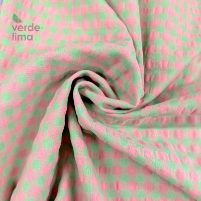 Tecido Vichy - Gingham Little Verde e Rosa