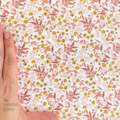 Tecido de algodão - Jardim encantado - Folhagem salmão