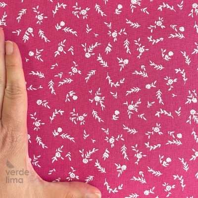 Tecido de algodão - Jardim encantado - Floral fundo rosa forte
