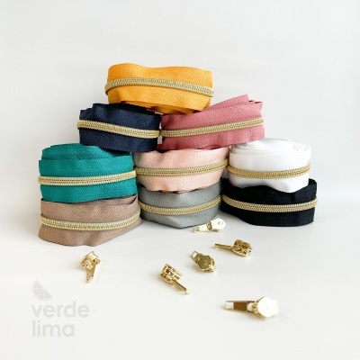 Fecho zipper metalizado pré-cortado 1m - Dourado