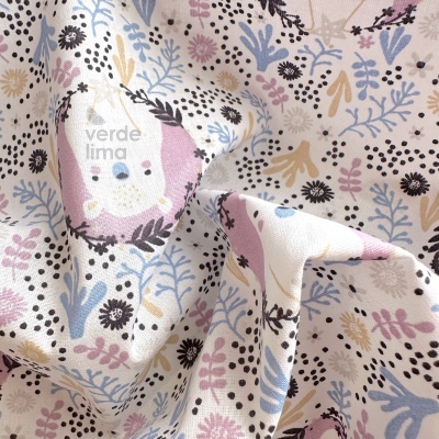Tecido de Algodão - Bunny and Bear - Ursos e flores