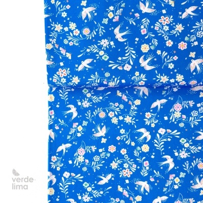 Tecido de Algodão - Songbird - Andorinhas fundo azul