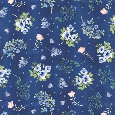 Tecido de Algodão - Indigo Petals - Blue Roses