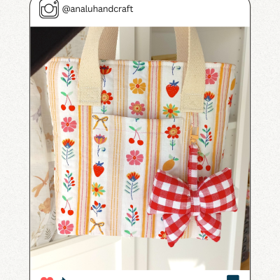 Tecido de Algodão - Riscas com flores e frutas