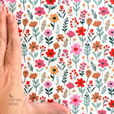 Tecido de Algodão - Flores silvestres fundo branco