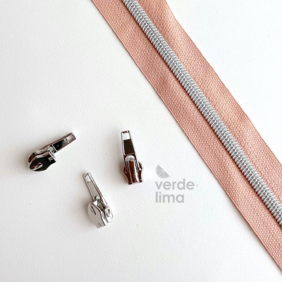 Fecho zipper metalizado pré-cortado 3m - Prateado