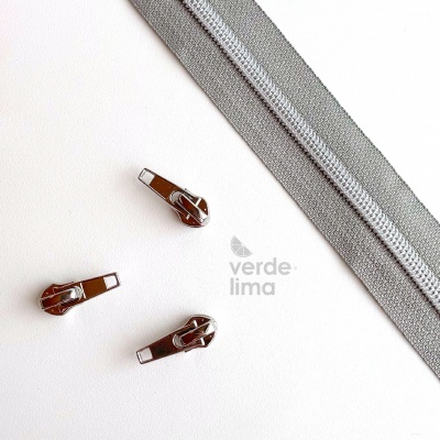 Fecho zipper metalizado pré-cortado 1m - Prateado