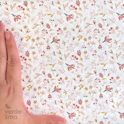 Tecido de algodão - Jardim encantado - Flores salmão