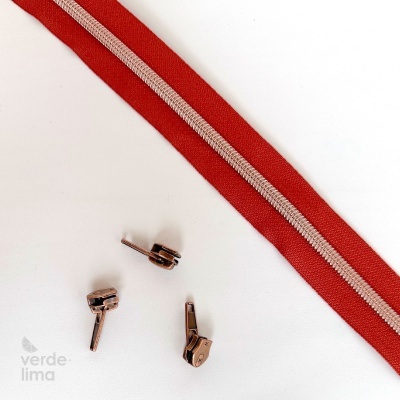 Fecho zipper metalizado pré-cortado 1m - Cobre