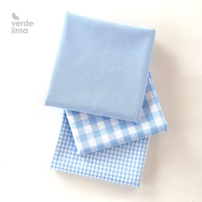 Pack de retalhos - Vichy e cambraia de algodão - Azul claro