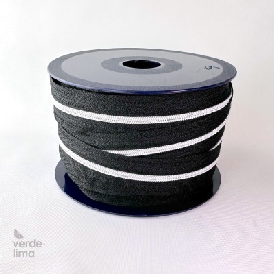 Fecho zipper metalizado malha 3 preto - Bobine de 25m