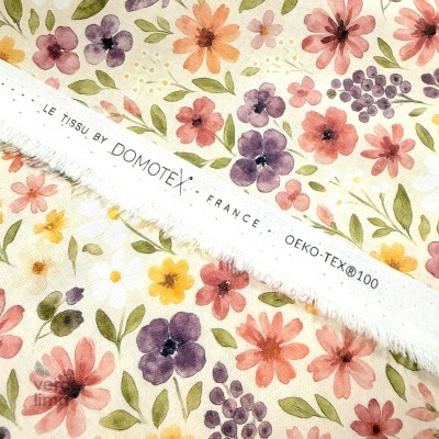 Tecido de Algodão - Estampado digital - Flores fundo creme