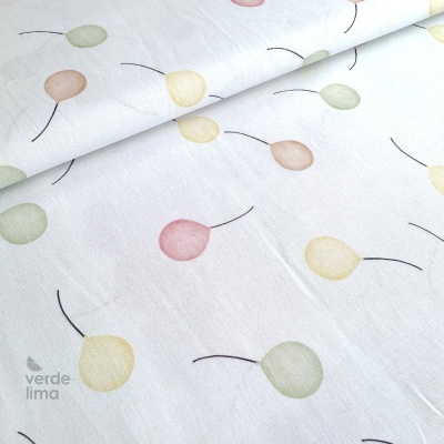 Tecido de Algodão - Bichinhos nas nuvens - Balõezinhos rosa