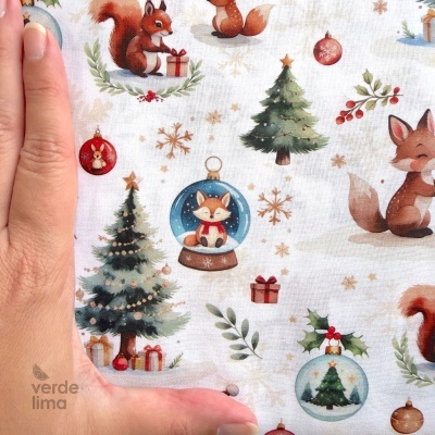 Tecido de Algodão - Estampado digital - Animais Natalícios