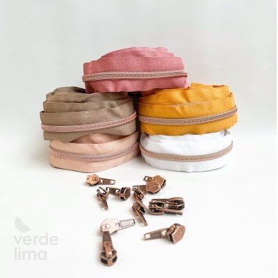 Fecho zipper metalizado pré-cortado 3m - Cobre