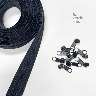 Fecho zipper malha 3 - Pack de 5 metros com 10 cursores