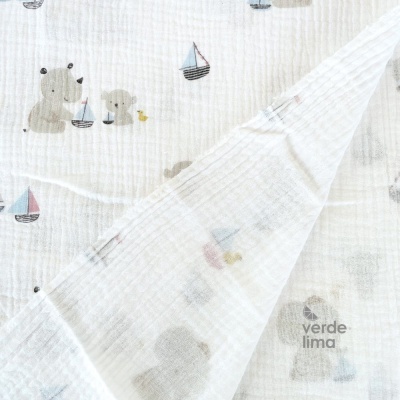 Musselina - Animais e barquinhos