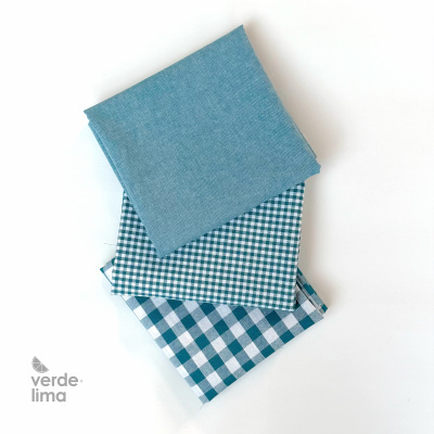 Pack de retalhos - Vichy e cambraia de algodão - Azul Petróleo