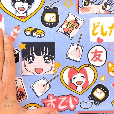 Tecido de Algodão - Kawaii - fundo violeta