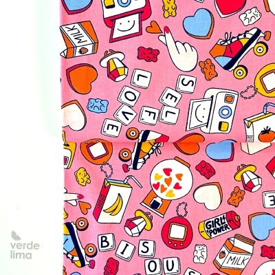 Tecido de Algodão - Kawaii - fundo rosa