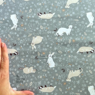 Tecido de Algodão - Winter in the forest - Fundo cinzento