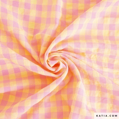 Tecido Vichy - Gingham Rosa e Amarelo