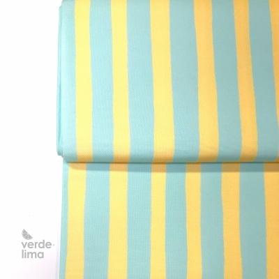 Tecido panamá resistente à água - Riscas menta e amarelo