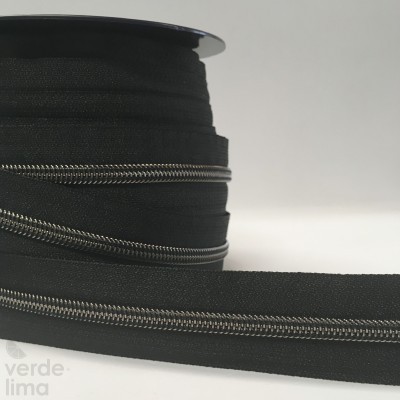 Fecho Zipper Metalizado malha 5 - Preto