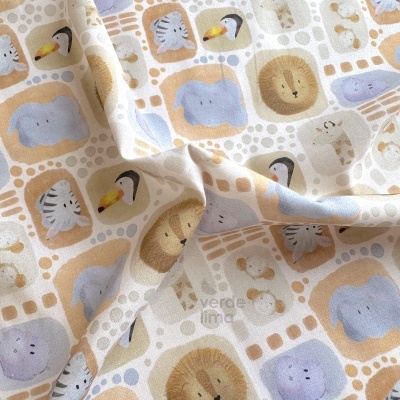 Tecido de Algodão - Savana baby - Rostos na savana