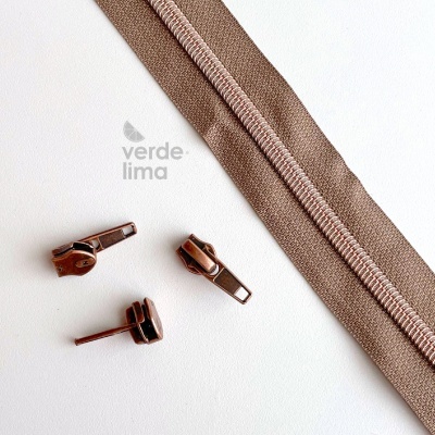 Fecho zipper metalizado pré-cortado 1m - Cobre