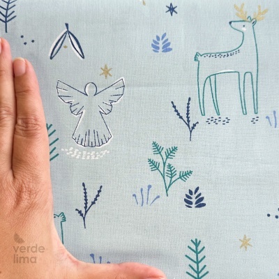 Tecido de Algodão - Floresta Encantada - Fundo azul (Glitter)