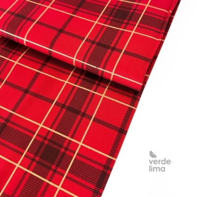 Tecido de Algodão - Xadrez com glitter dourado - Vermelho