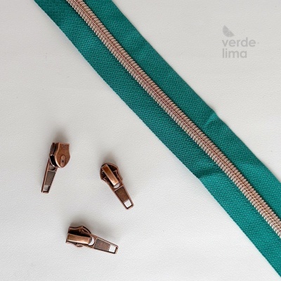 Fecho zipper metalizado pré-cortado 1m - Cobre