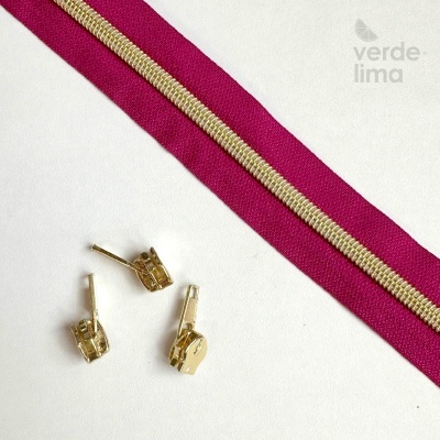 Fecho zipper metalizado pré-cortado 1m - Dourado