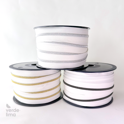 Fecho zipper metalizado malha 3 branco - Bobine de 25m