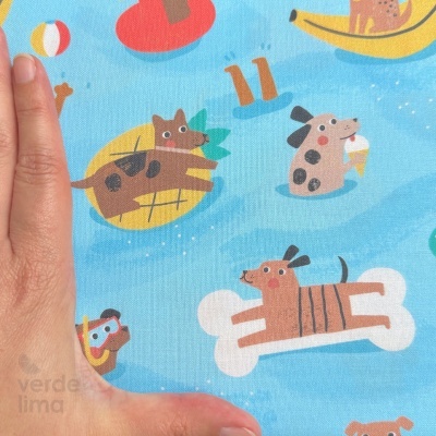 Tecido de Algodão - Puppy pool party - Puppies at the pool